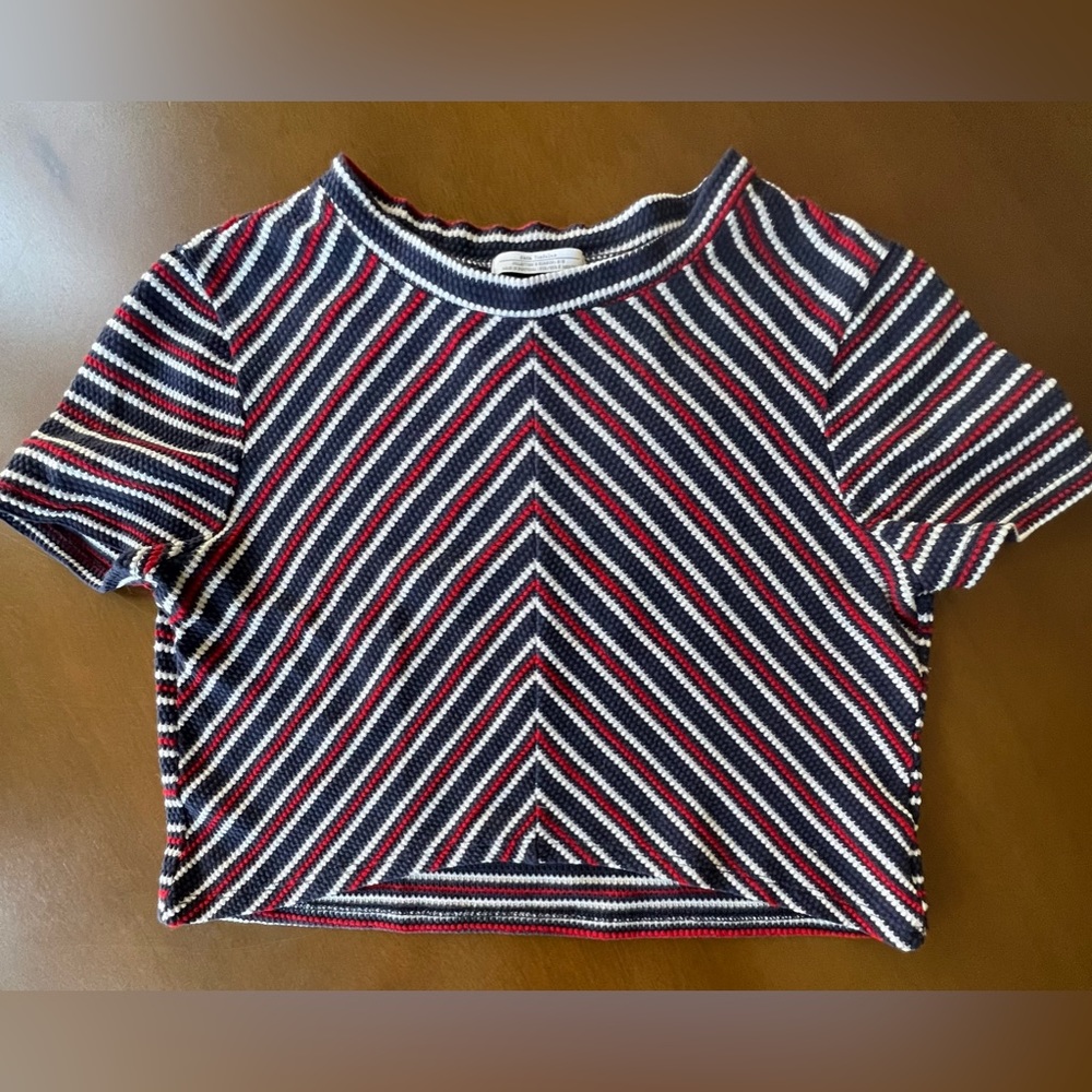 ☎️ Zara Textured Striped Crop Top Red White & Blue Independence Day 4th of July